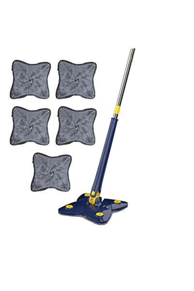 YBOSHOP Mop rotativ 360° pliabil 180°, microfibra, 5 lavete, 110 cm, albastru