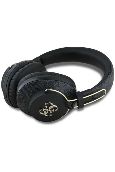 Guess Căști wireless, logo metalic 4g, Bluetooth 5.3, carcasă, USB C, piele ecologică, 300mah, negru