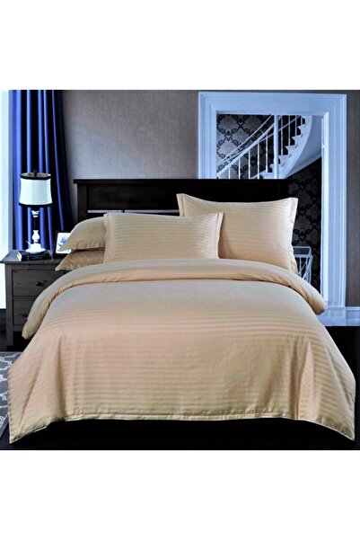 Kotonia Home Bed sheet, 100% cotton, Damask Satin, 240x260 cm, stripe size 1 cm, Cappuccino