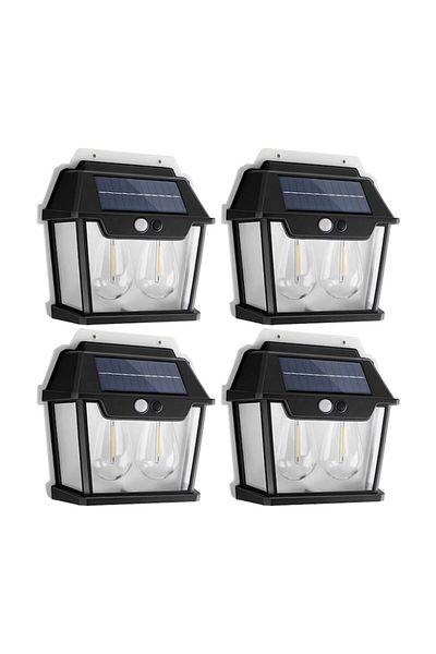 NEXTLY Set 4 X Lampa Solara De Exterior Cu 2 Becuri , 3 Moduri De Functionare, Senzori De Miscare