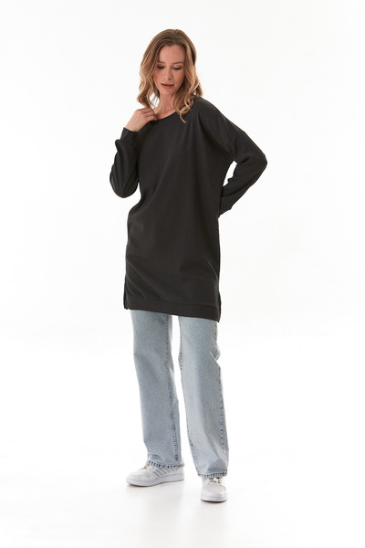 Fulla Moda Bürümcük Kumaş Yanları Yırtmaçlı Bisiklet Yaka Tunik