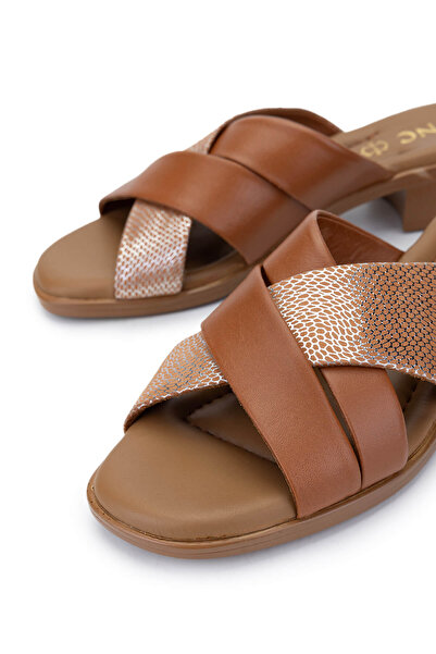 Tamer Tanca Women's Genuine Leather Tan Heeled Slippers