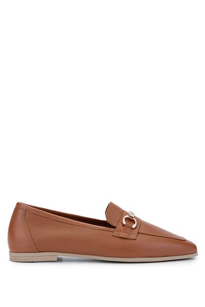 Tamer Tanca Women's Genuine Leather Tan Leather Loafer Shoes