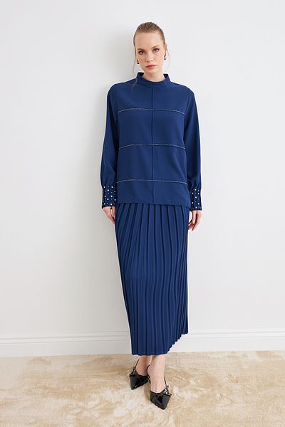 VAVİNOR Arin Pleated Double Suit - Indigo