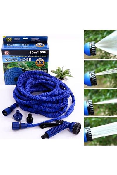 JONGO Magic Garden Hose 30M – Expandable Latex Hose with Brass Connector & Spray Nozzle