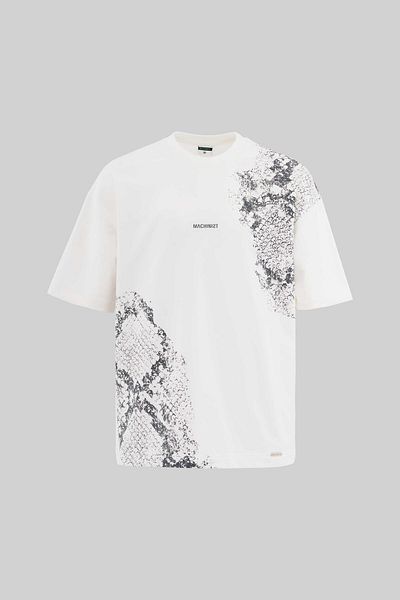 Machinist Men's Crocodile Printed Oversize Ecru T-Shirt