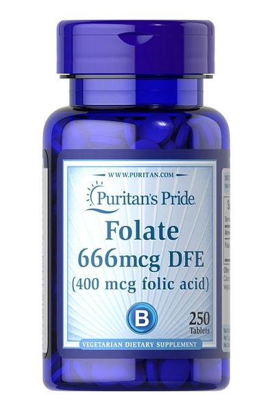 Puritan's Pride Folate Folic Acid 400 mcg 250 Tablets