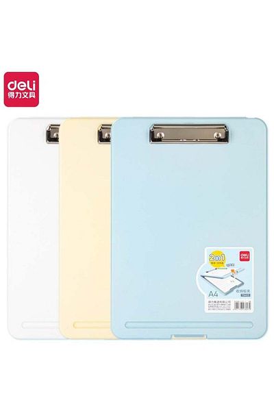 Deli TB403 A4 Clipboard Organizer - 150-Sheet Capacity, Anti-Roll Pen Slot & Waterproof PP