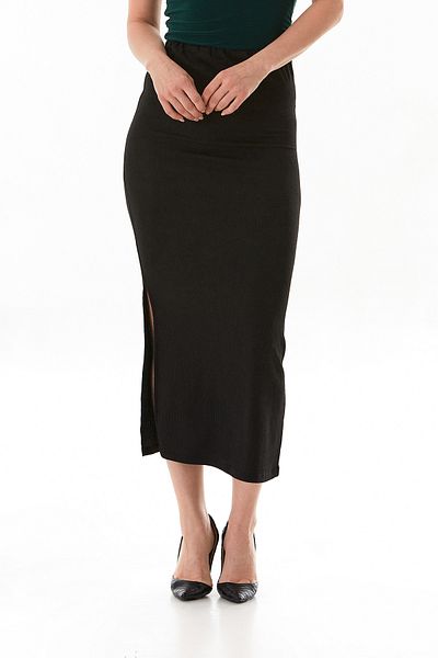 Fulla Moda Elastic Waist Slit Wrapped Fabric Skirt