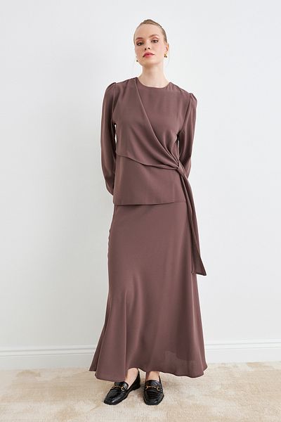 VAVİNOR Σετ μπλούζα Roza Skirt - Καφέ
