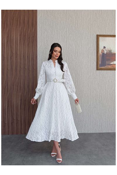 ESRAHELVACI Rochie lungă cu model cu mânecă balon