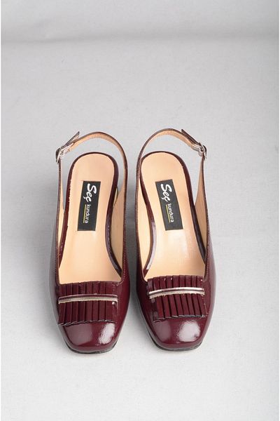 SEÇ KUNDURA Seç 2552 Genuine Leather Women's Classic Shoes with Heel (Heel Height: 6.5 cm) Claret Red Patent Leather