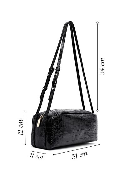 Derimod Women's Black Crocodile Patterned Shoulder Bag 25Sbd2029E3