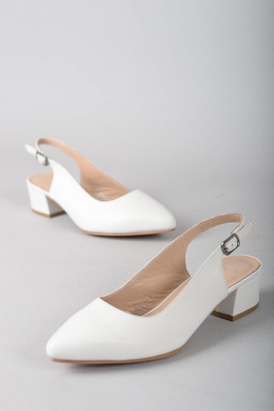 SEÇ KUNDURA SEÇ 789 PANTOF DE DAMĂ CU TACĂT DE PIELE AUTENTICĂ (4,5 cm) ALB