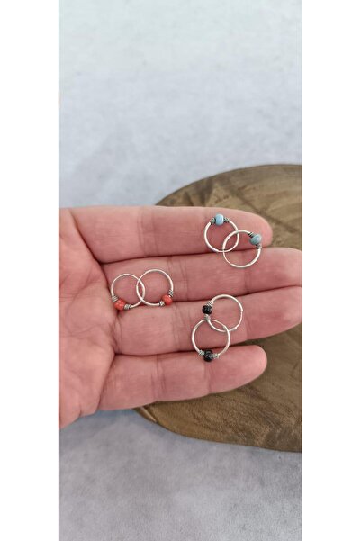 Aykat Taşlı Halkalı Küpe 3 Çift Gümüş Küpe Taşlı Küpesi KUPE-551