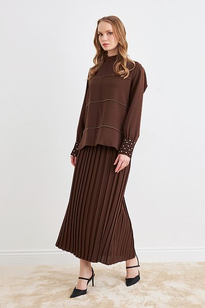 VAVİNOR Arin Pleated Double Suit - Brown