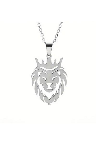 sulyra Lion Pendant Unisex Men Women Silver Color Steel Necklace
