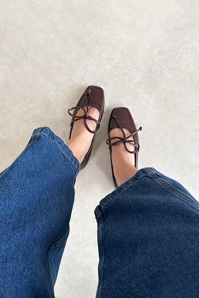 STRASWANS Sara Women's Ankle Strap Wrinkled Leather Ballerinas Claret Red