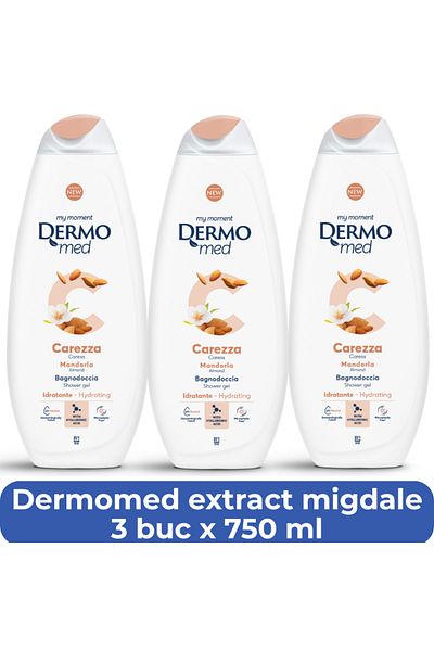 Dermomed cu extract de migdale, gel de dus hidratant, 3 buc x 750 ml