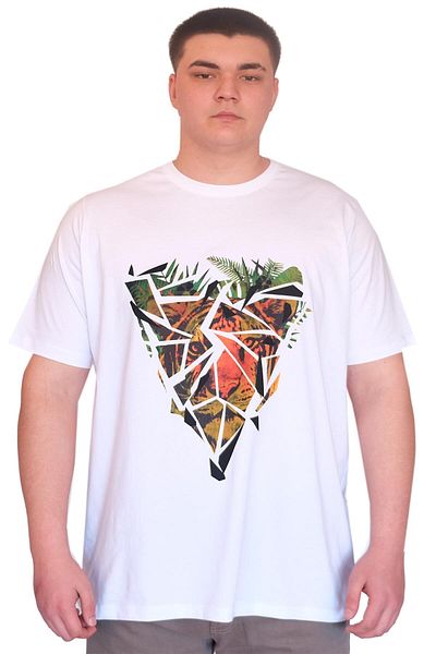 ModeXL Mode XL Ανδρικό μπλουζάκι με λαιμόκοψη TIGER με στάμπα U25007 Λευκό