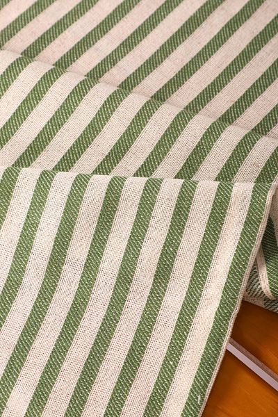 KAMİZ Emerald (Green) Striped Linen Runner 40 X 150