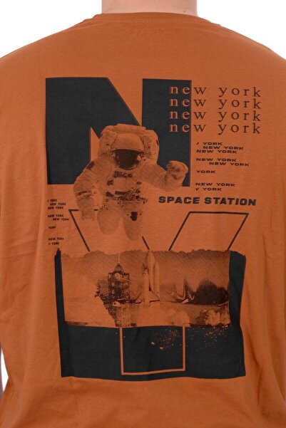 ModeXL Ανδρικό μπλουζάκι με λαιμόκοψη Space U25018 κανέλα