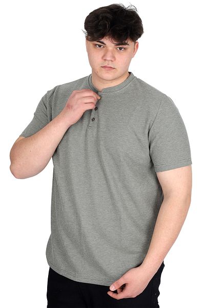 ModeXL Mode XL Μεγάλο Μέγεθος Ανδρικό μπλουζάκι με γιακά Judge Waffle U20036 Χακί