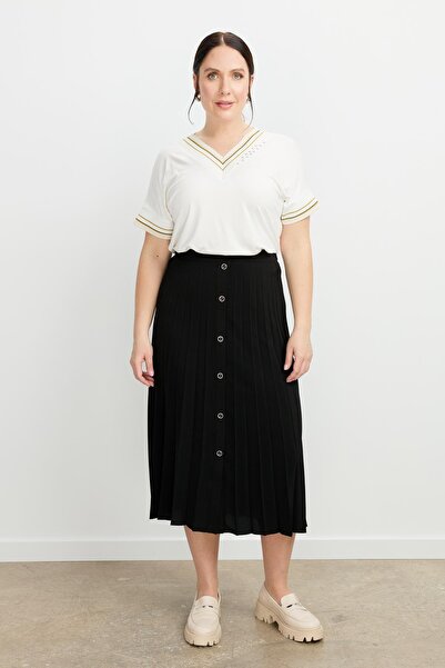 accort Büyük Beden Kristal Uzun Etek-SİYAH