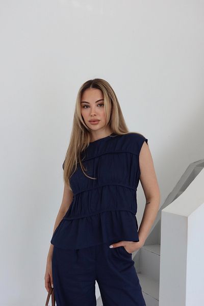 Laluvia Navy Blue Milora Blouse Trousers Set - 2025145