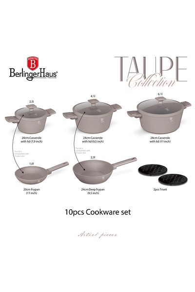 Berlinger Haus BerlingerHaus 10-Piece Cookware Set – Taupe Collection, TitanPRO Non-Stick, Induction, Taupe