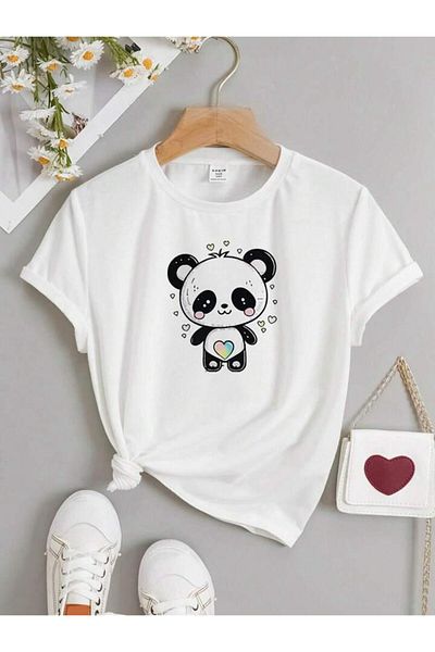 vinraus Tricou cu imprimeu panda cu inimă albă pentru fetiță