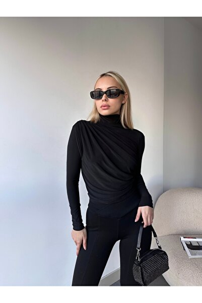 peralist Γυναικεία μπλούζα ψηλός λαιμός λεπτομέρεια με σούρες ελαστικό ύφασμα...