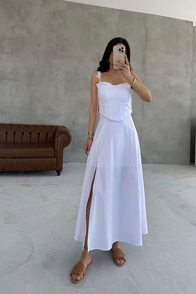 Seda Yalçın Atelier White Corset Detailed Midi Dress