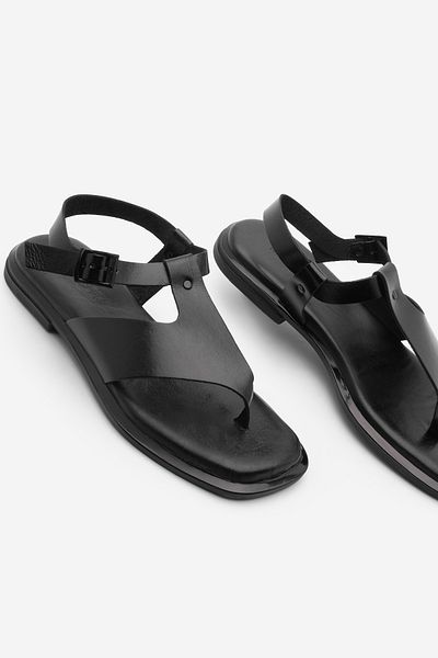 Marjin Women's Genuine Leather Flip Flops Daily Sandals Vomin Black