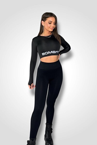 BOMBFIT Colanti Push-Up Fit Black Seamless, cu aspect raiat