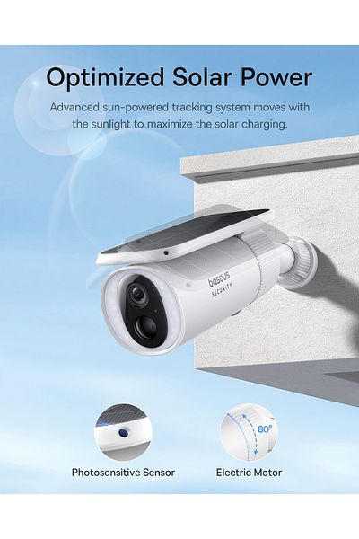 Baseus S1 Outdoor 2K Solar Security Camera, IP67, 10400mAh Battery, AI Detection, Built-in 8GB