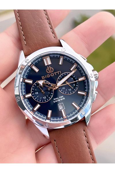 Bigotti Leather Cord Dial with Calendar 5 Atm Water Resistant 2 Years Guarantee Men Wrist Watch Tbg10521.3