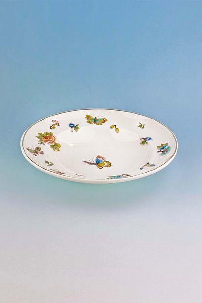 Bursa Porselen Dekor Salad Bowl with Flower Bouquet Gold Gilded Large Size