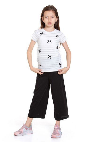 CiciTime Çocuk Modası Girl's Thread Glitter Small Bow Flared Leg Suit