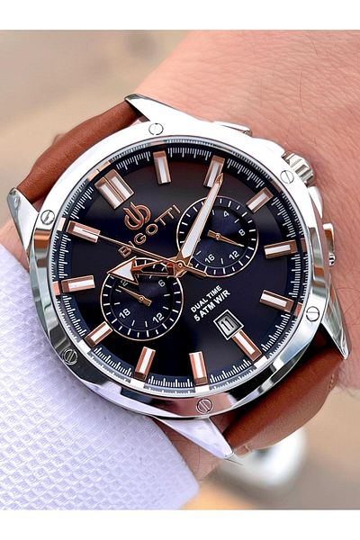 Bigotti Leather Cord Dial with Calendar 5 Atm Water Resistant 2 Years Guarantee Men Wrist Watch Tbg10521.3