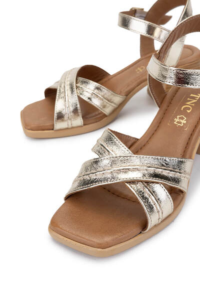 Tamer Tanca Women's Genuine Leather Yellow Heeled Sandals