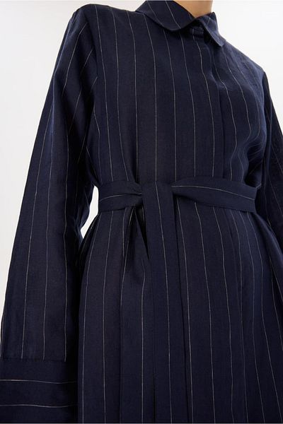 TERZİ DÜKKANI LINE Rochie cămașă cu dungi 100% in albastru bleumarin