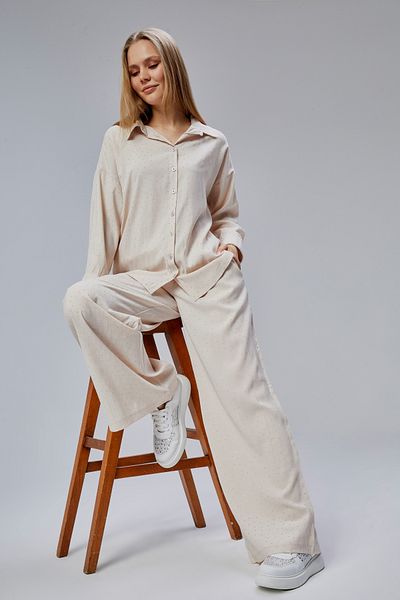 Bolivente Stone Color Stone Embroidered Loose Cut Woven Trousers