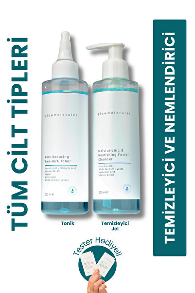glowmolecules 2'li Temizleyici ve Nemlendirici Set : Cleanser Jel & Aha Bha T...