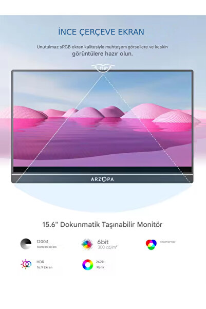 Arzopa A1 T 15.6" Full HD 60Hz IPS Ultra İnce Dokunmatik Taşınabilir Monitör