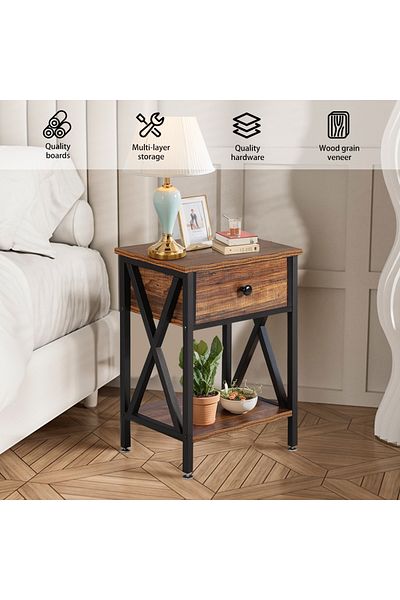 EqiEch Bedside Table with Drawer & Shelf, Stable Metal Frame, Easy Assembly, 30x40x55cm