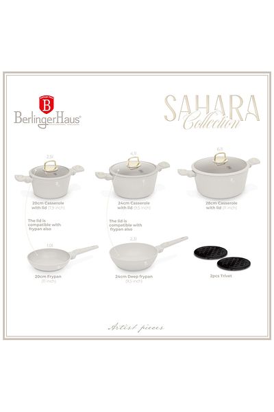 Berlinger Haus BerlingerHaus 10-Piece Cookware Set – Sahara Collection, TitanPRO Non-Stick, Induction, Cream