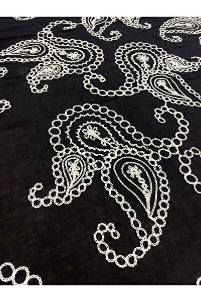 METERİAL Μαύρο ύφασμα δαντέλας με λευκό σχέδιο Paisley – 135 εκ. |   Κομψός κ...
