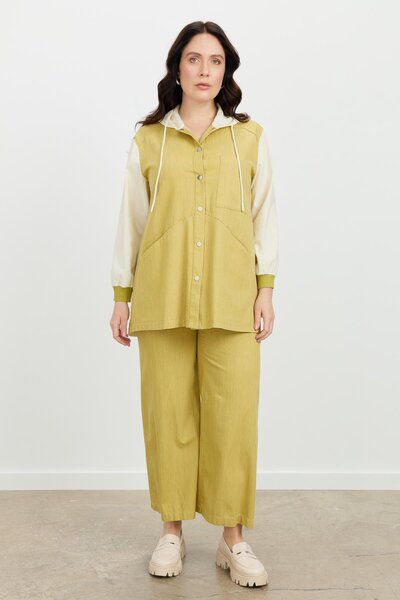 accort Büyük Beden 3 Cep Kapüşonlu Gömlek-SARI