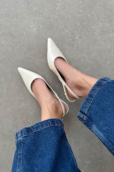 STRASWANS Cuesta Women's Heeled Wrinkled Leather Shoes Cream